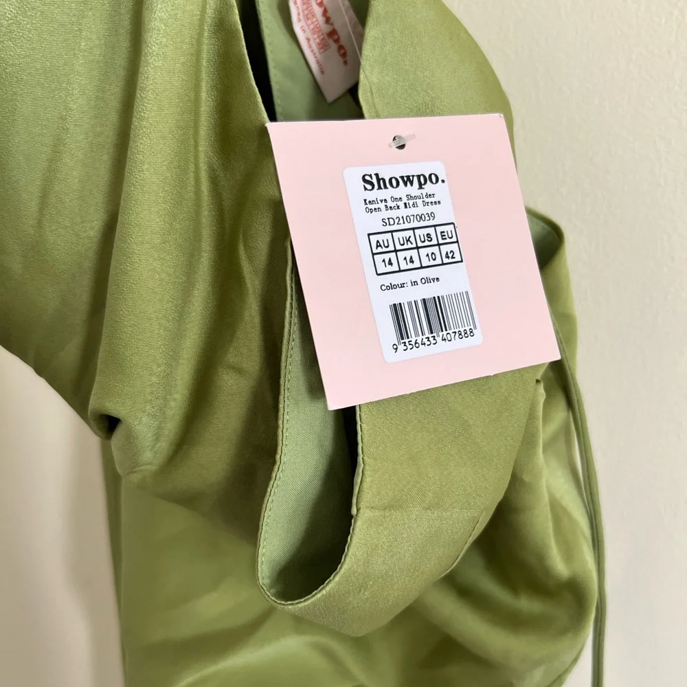 SHOWPO| KANIVA ONE SHOULDER OPEN BACK MIDI DRESS IN OLIVE - Picture 2 of 2